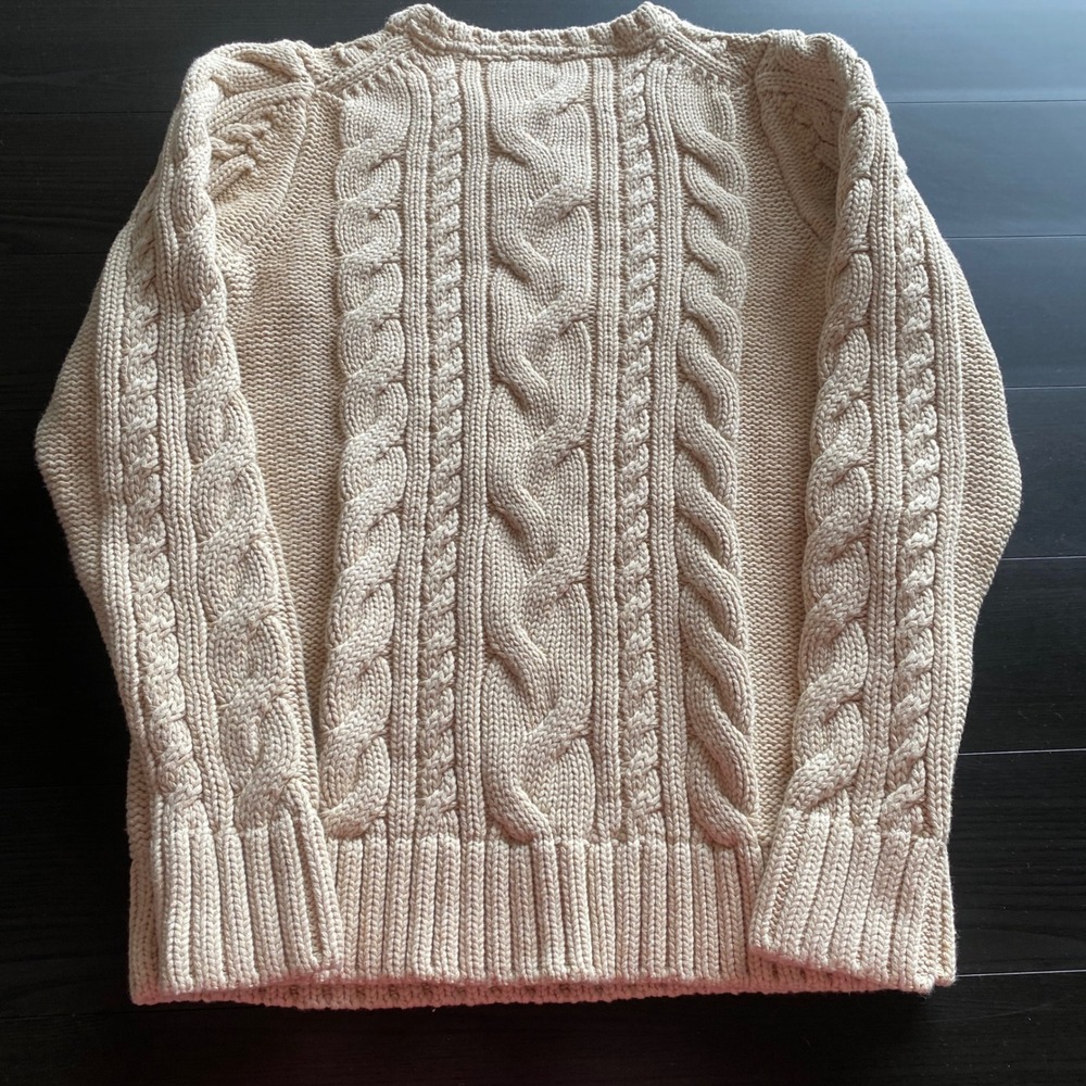 LL Bean Small Heritage Cable Knit Sweater 100% Cotton Cream Beige 517898 Womens - Picture 3 of 6